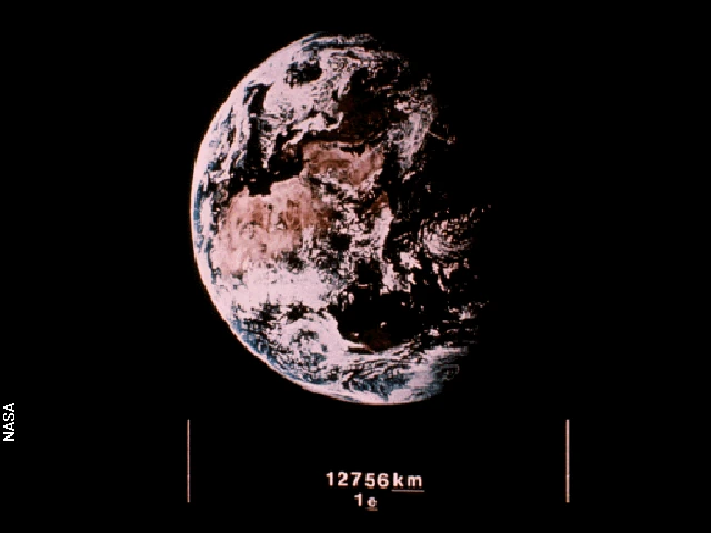 Photo shows a photo of Planet Earth.